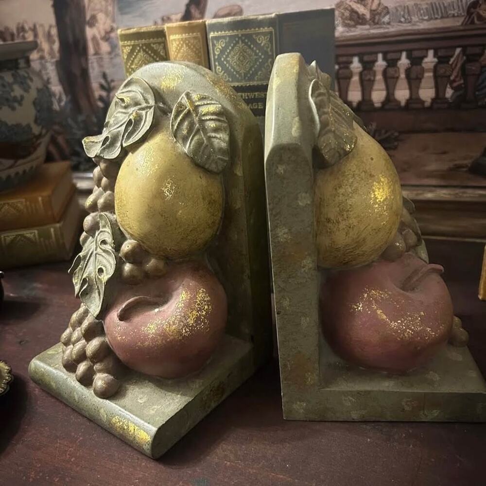 Fruit Still Life Bookends – Pear, Apple & Grapes